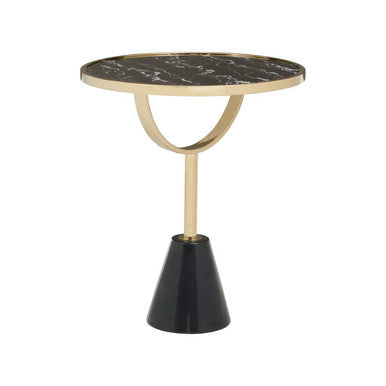 Oria Black Glass and Marble Base Side Table
