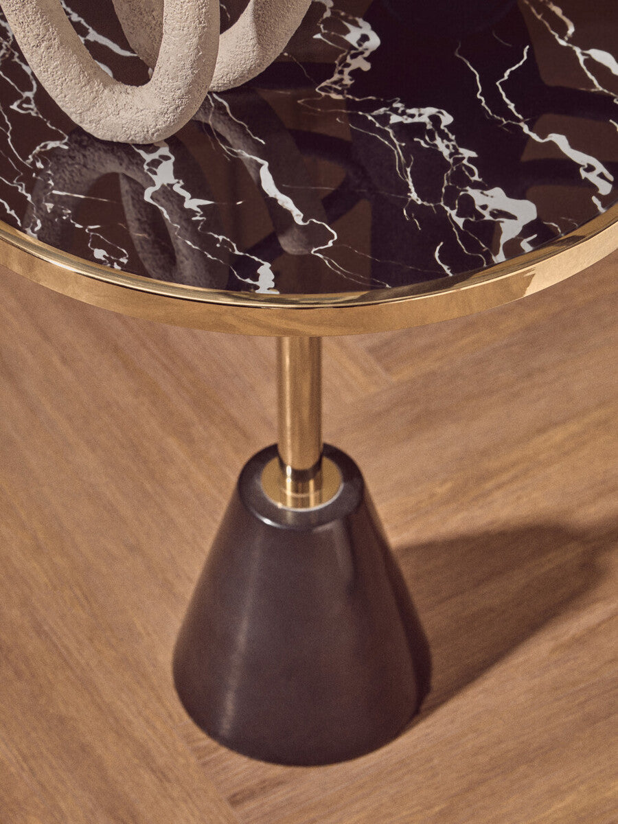 Oria Black Glass and Marble Base Side Table