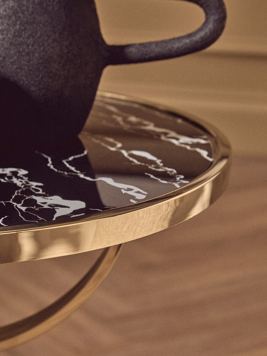 Oria Black Glass and Marble Base Side Table