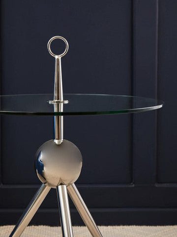 Oria Clear Glass Stainless Steel Silver Frame Side Table