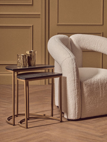 Varana Nest Of Two Half Moon Black Marble Top Tables