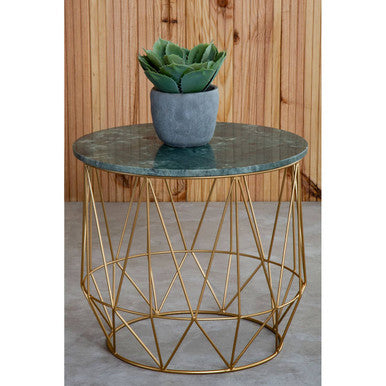 Mandoli Green Side Table With Gold Frame