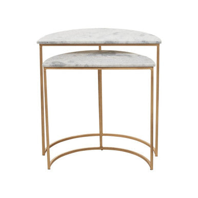 Mandoli Nest Of 2 White Marble Top Semicircular Side Tables