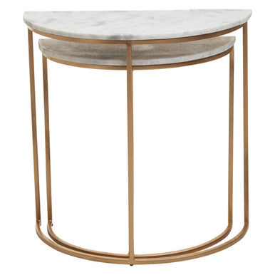 Mandoli Nest Of 2 White Marble Top Semicircular Side Tables