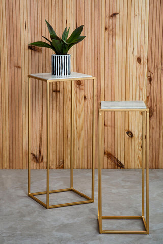 Mandoli Nest Of 2 White Marble Top Square Side Tables