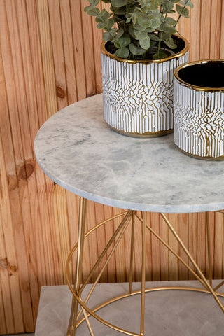 Mandoli White Marble Round Side Table