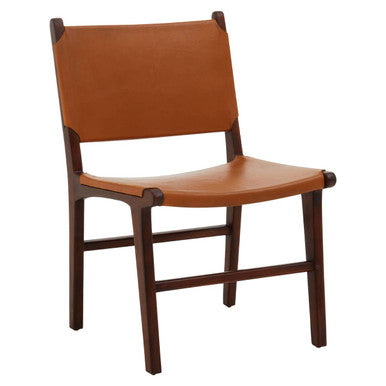 Inca Antique Brown Leather and Teak Wood Chair