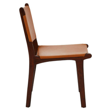 Inca Antique Brown Leather and Teak Wood Chair