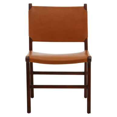 Inca Antique Brown Leather and Teak Wood Chair
