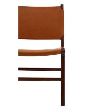 Inca Antique Brown Leather and Teak Wood Chair