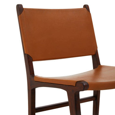 Inca Antique Brown Leather and Teak Wood Chair