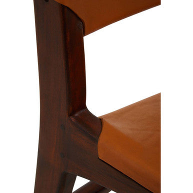 Inca Antique Brown Leather and Teak Wood Chair
