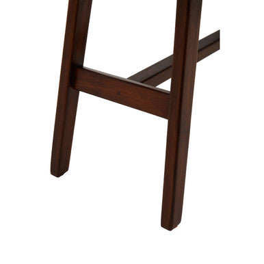 Inca Tan Leather and Teak Wood Stool with Lattice Design