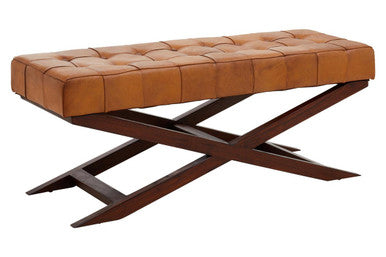 Inca Brown Leather Bench with Cedarwood Base