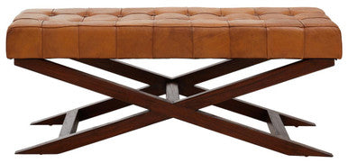 Inca Brown Leather Bench with Cedarwood Base