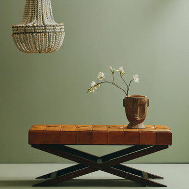 Inca Brown Leather Bench with Cedarwood Base