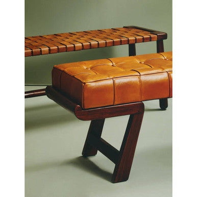 Inca Brown Leather and Wooden Bench with Angular Base