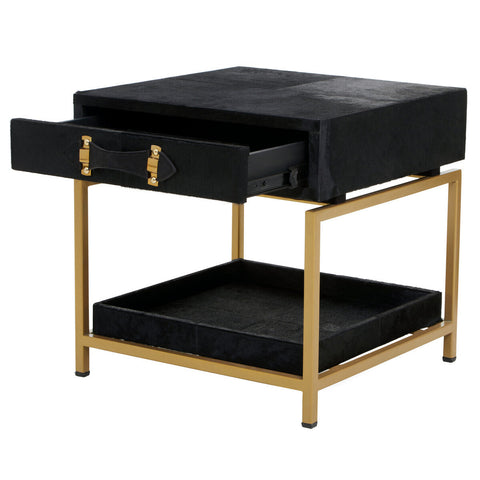 Kensington Townhouse Hair On Leather Bedside Table