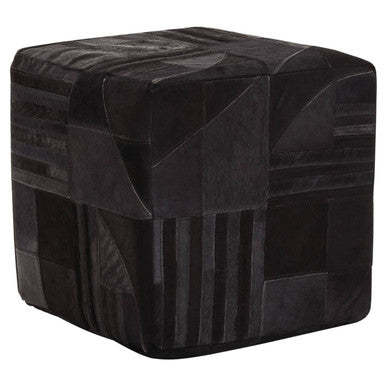 Bosie Safira Black And Grey Deco Hair on Leather Pouffe