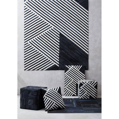 Bosie Safira Black And Grey Deco Hair on Leather Pouffe