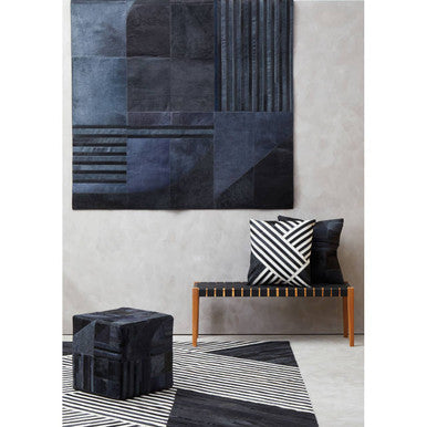 Bosie Safira Black And Grey Deco Hair on Leather Pouffe