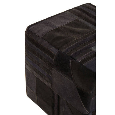 Bosie Safira Black And Grey Deco Hair on Leather Pouffe