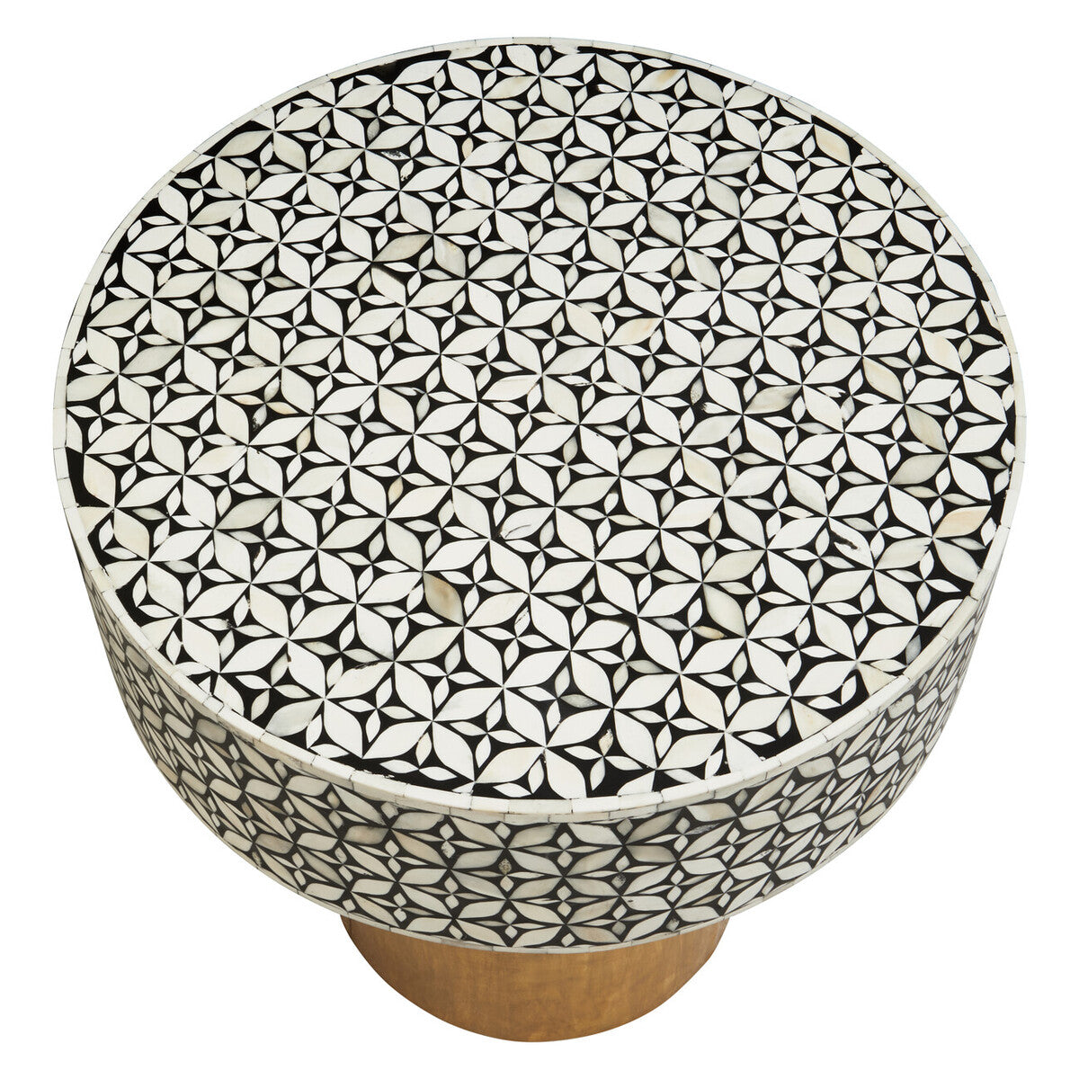 Fusion Bone Inlay Round Side Table with Gold Base