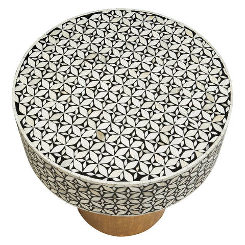 Fusion Bone Inlay Round Side Table with Gold Base