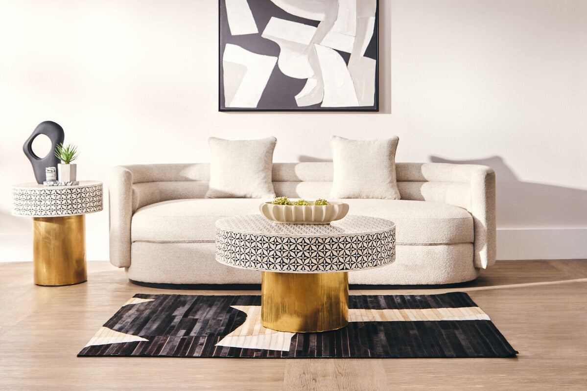 Fusion Bone Inlay Round Side Table with Gold Base