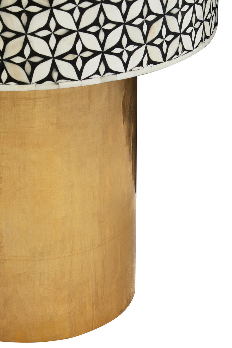 Fusion Bone Inlay Round Side Table with Gold Base