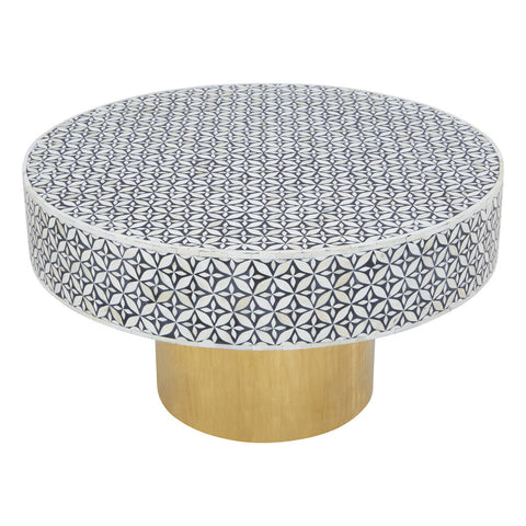 Fusion Round Bone Inlay Coffee Table With Gold Base