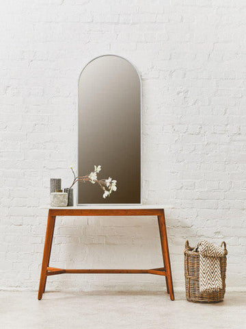 Myan Acacia Wood and White Marble Console Table