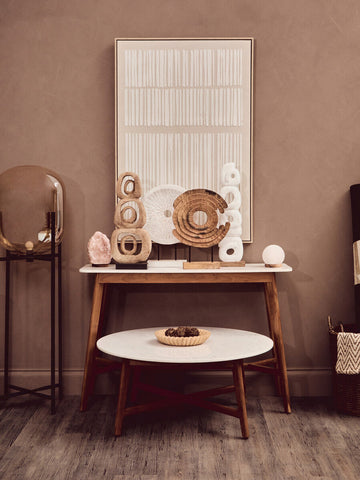 Myan Acacia Wood and White Marble Console Table