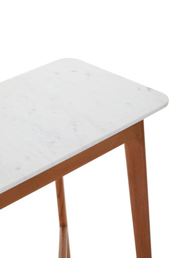 Myan Acacia Wood and White Marble Console Table