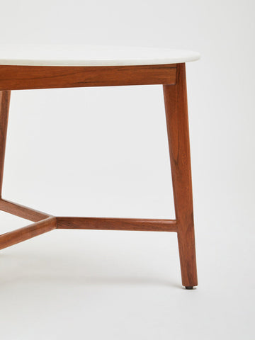 Myan Acacia Wood and White Marble Round Side Table