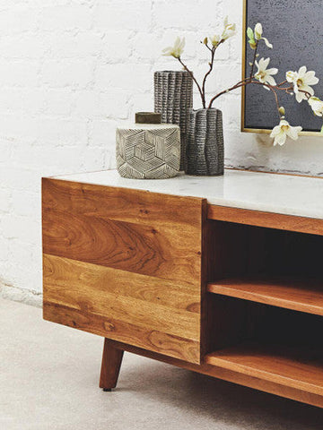 Myan Acacia Wood and White Marble Media Unit