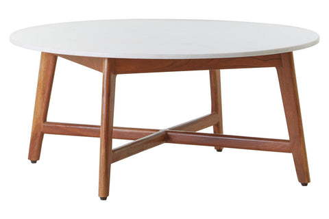 Myan Acacia Wood and  White Marble Coffee Table