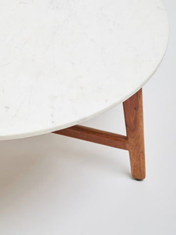 Myan Acacia Wood and  White Marble Coffee Table