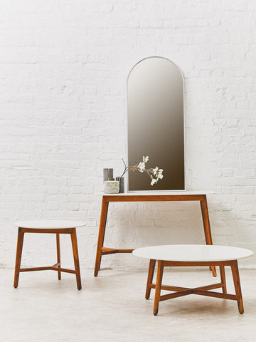 Myan Acacia Wood and  White Marble Coffee Table