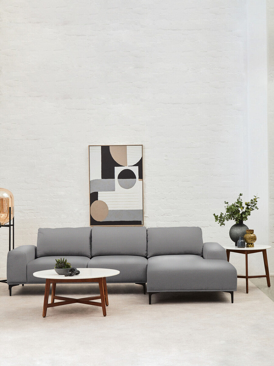 Myan Acacia Wood and  White Marble Coffee Table