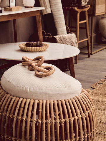 Myan Acacia Wood and  White Marble Coffee Table