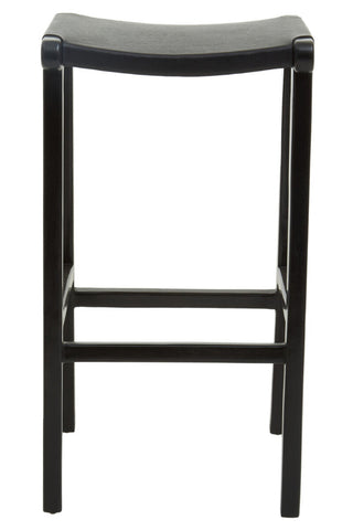 Kendari Black Leather and Teak Barstool
