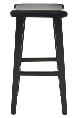 Kendari Black Leather and Teak Barstool