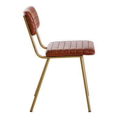 Buffalo Tan Leather Dining Chair With Gold Finish Frame
