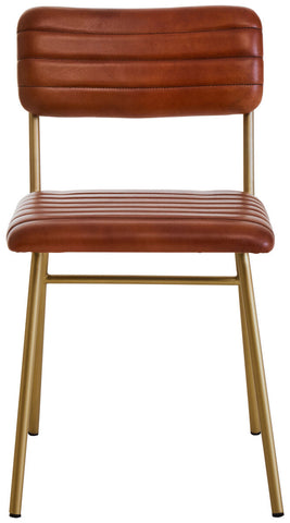 Buffalo Tan Leather Dining Chair With Gold Finish Frame