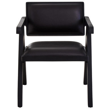 Buffalo Black Leather Chair With Wood Frame