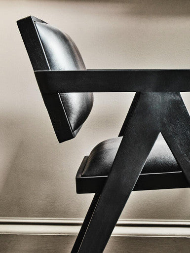 Buffalo Black Leather Chair With Wood Frame