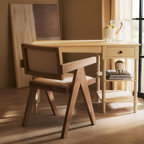 Cebu Ivory Fabric and Grey Wash Beech Wood Dining Chair