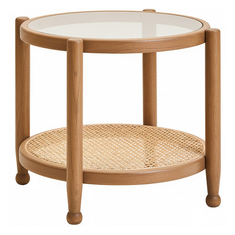 Cebu Natural Cane and Grey Wash Elm Wood Side Table