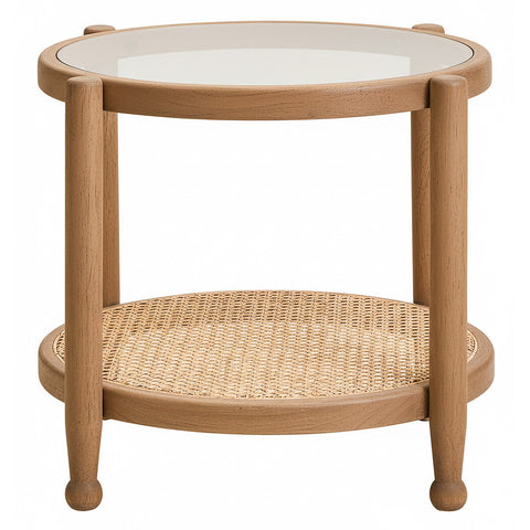 Cebu Natural Cane and Grey Wash Elm Wood Side Table